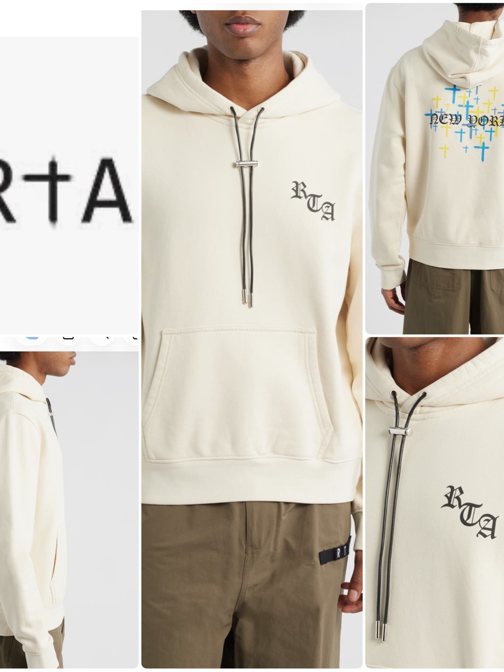 RtA Cream Logo Hoodie with Black Drawcord